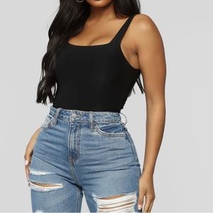 Black tank bodysuit.